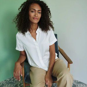 Washable Stretch Silk Short Sleeve Blouse